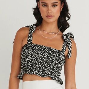 LOFT Black and White Floral Blouse Large